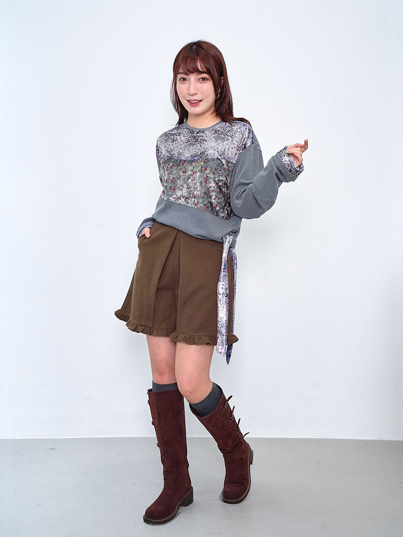 Floral Printed Velvet Patchwork Top (2 Colours)