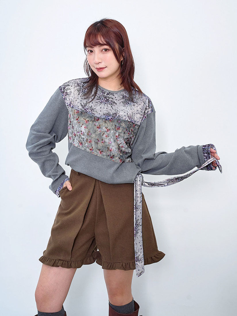 Floral Printed Velvet Patchwork Top (2 Colours)