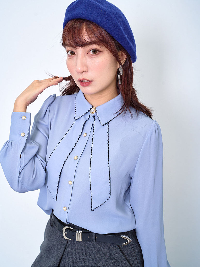 Contrast Stitched Collar Blouse (2 Colours)