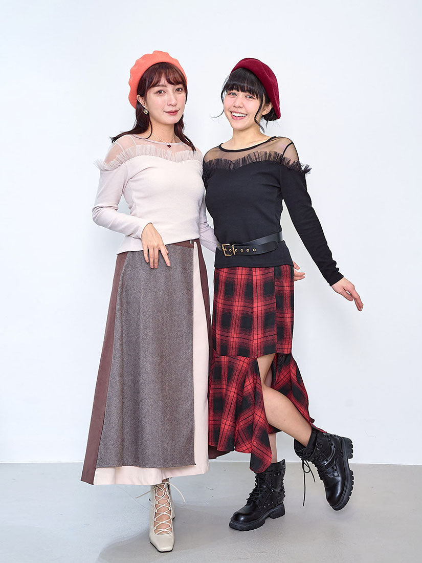 Mesh Shoulder Heart Shaped Neck Top (2 Colours)