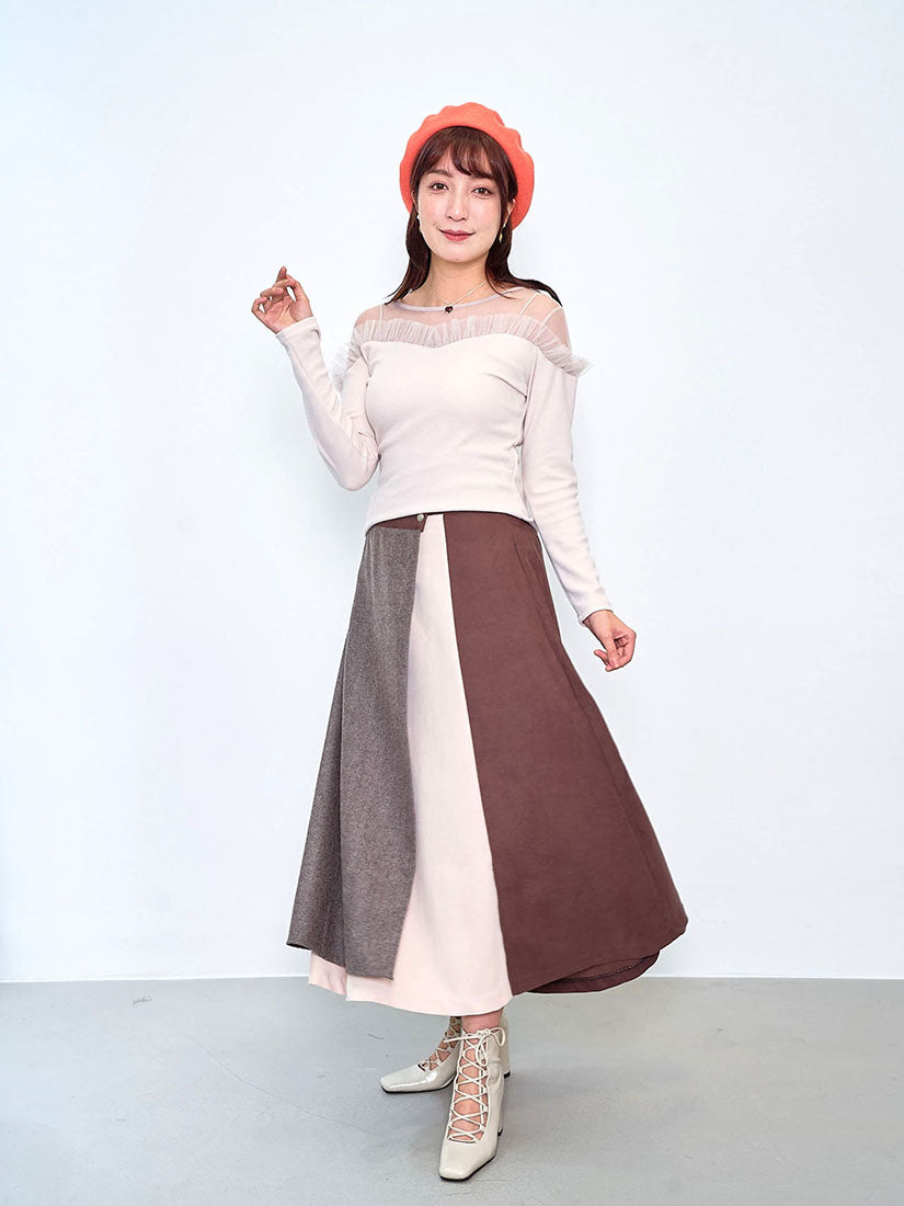 Mesh Shoulder Heart Shaped Neck Top (2 Colours)