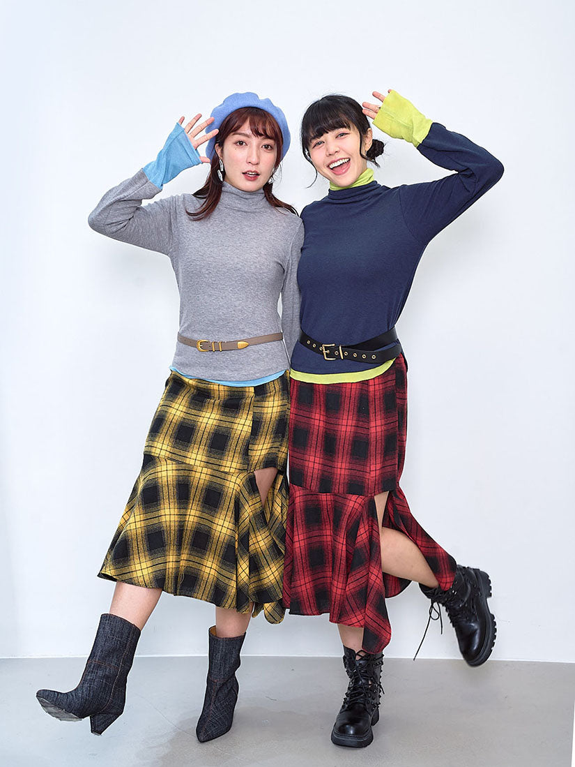 Asymmetric Tartan Flannel Skirt (2 Colours)