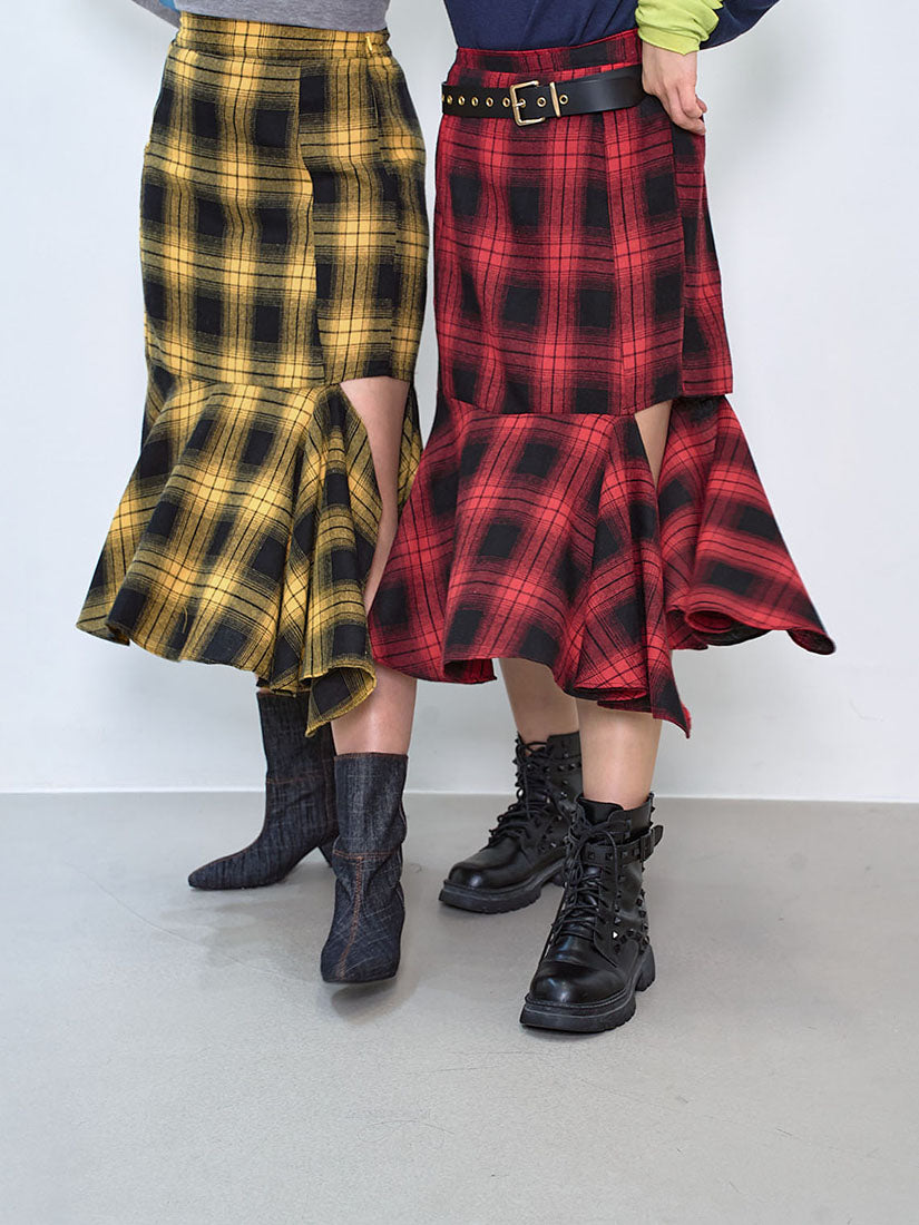 Asymmetric Tartan Flannel Skirt (2 Colours)
