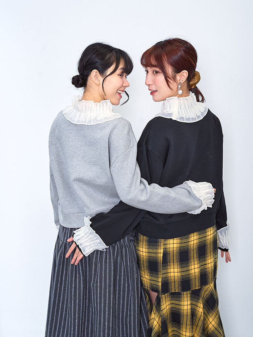 Chiffon Pleated Neck Sweatshirt (2 Colours)