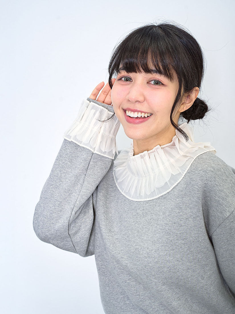 Chiffon Pleated Neck Sweatshirt (2 Colours)