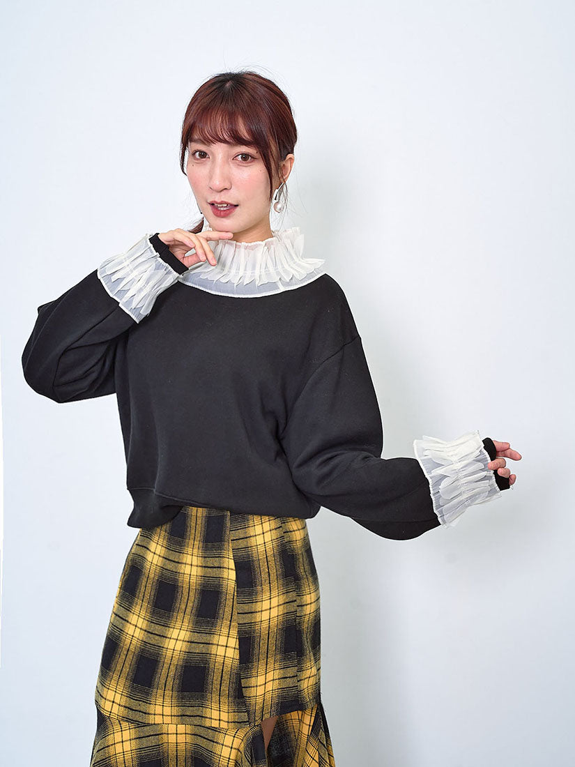 Chiffon Pleated Neck Sweatshirt (2 Colours)