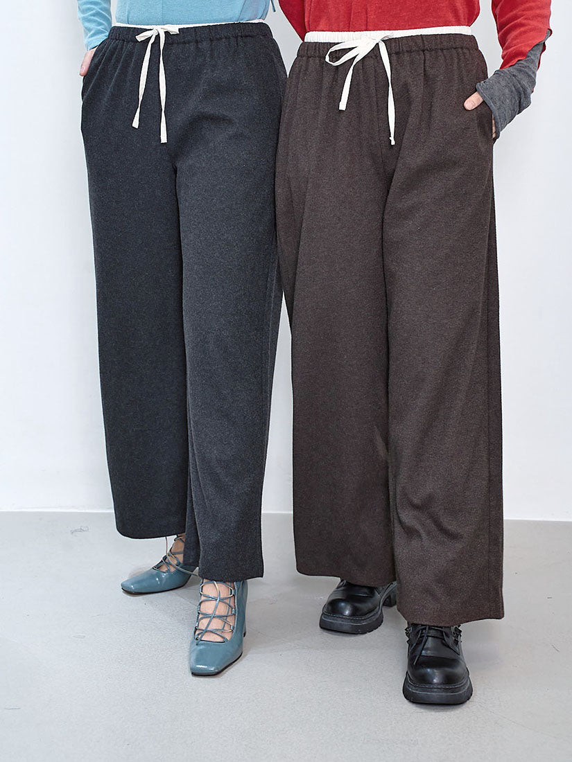 Double Waistband Woollen Pants (2 Colours)