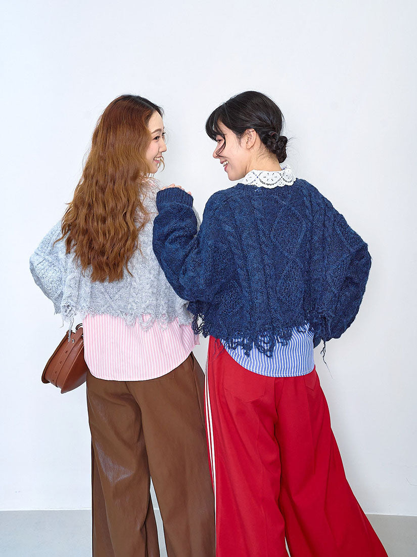 Distressed Cable Crop Sweater (2 Colours)
