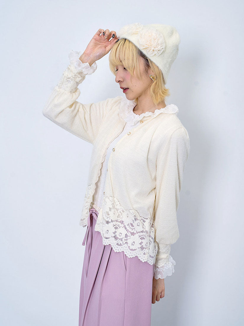Lace Hem Airy Wool Cardigan