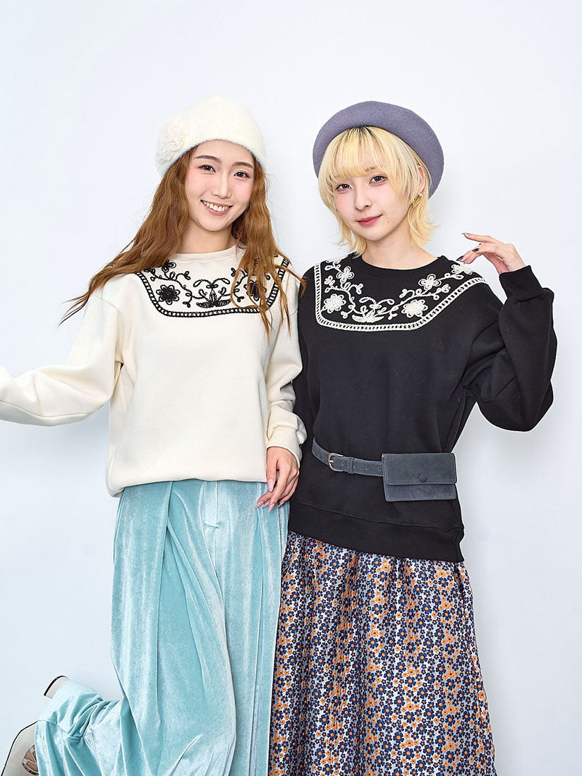 Floral Embroidery Sweatshirt (2 Colours)