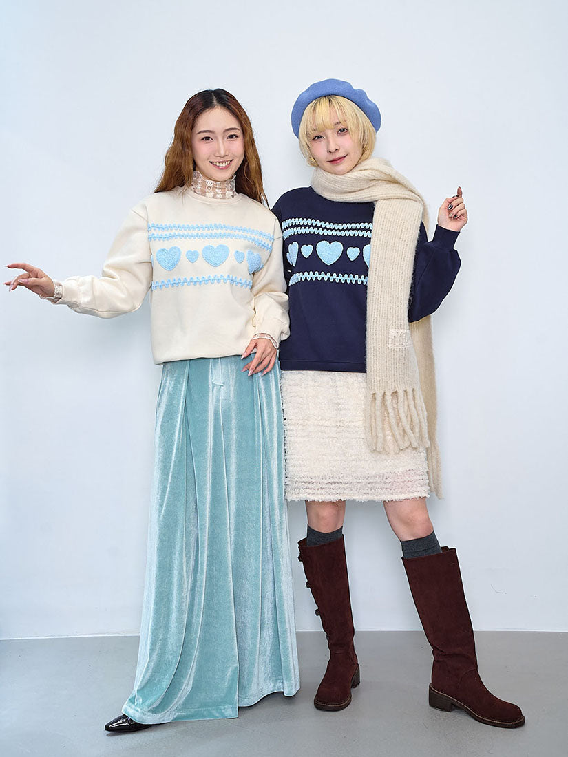 Chenille Heart Embroidered Sweatshirt (2 Colours)
