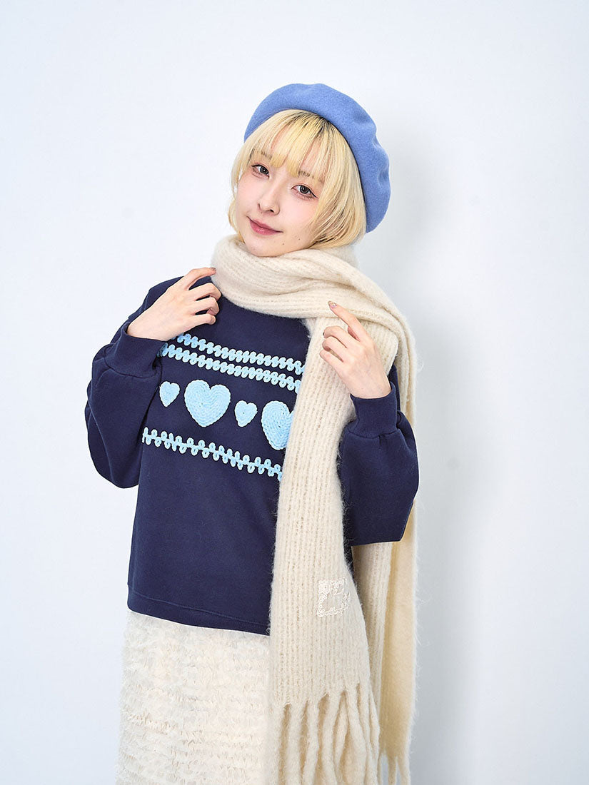 Chenille Heart Embroidered Sweatshirt (2 Colours)