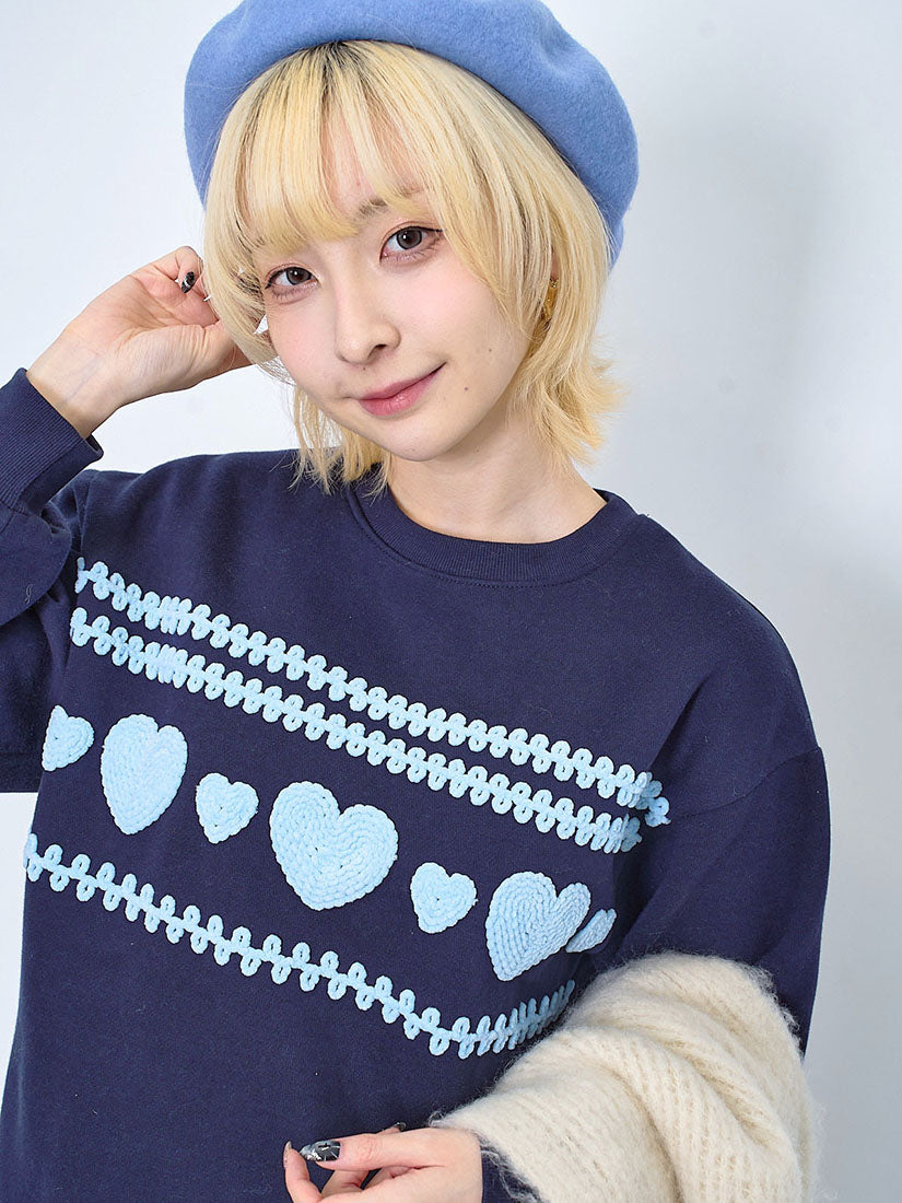 Chenille Heart Embroidered Sweatshirt (2 Colours)