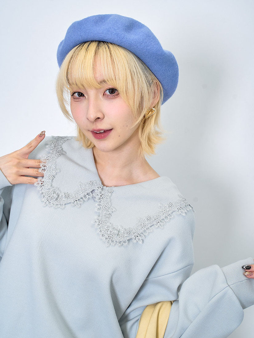 Lace Edge Rib Collar Sweatshirt (2 Colours)