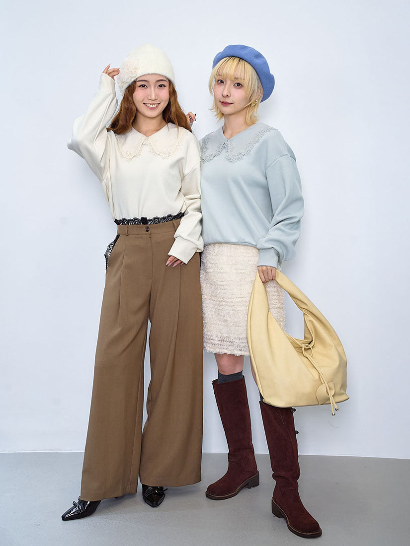 Lace Edge Rib Collar Sweatshirt (2 Colours)