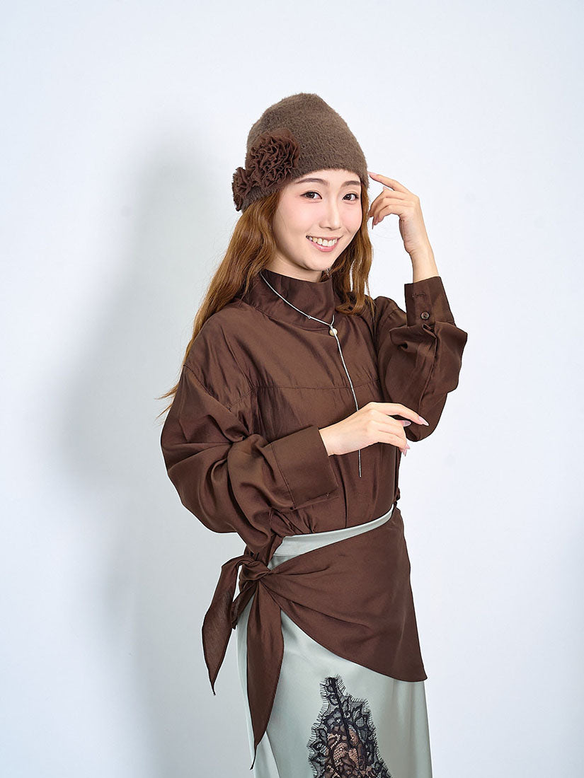 Turtle Neck Silky Blouse With Scarf (2 Colours)
