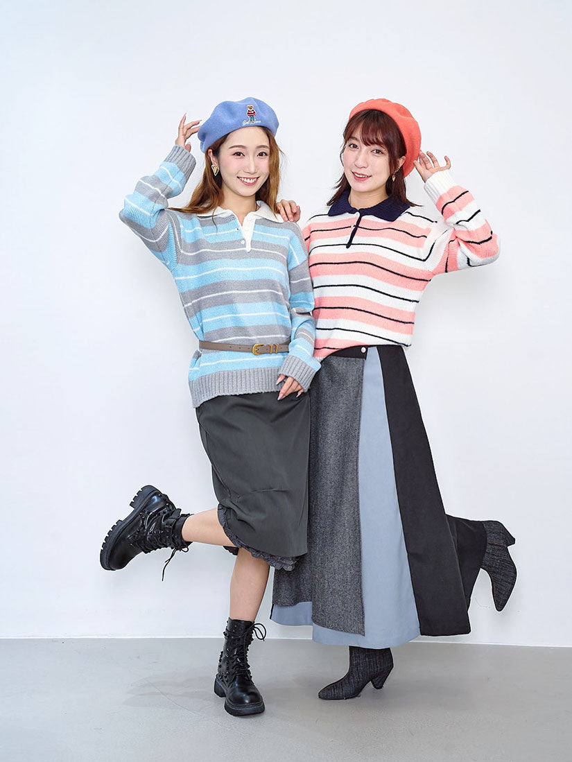 Polo Neck Striped Sweater (2 Colours)