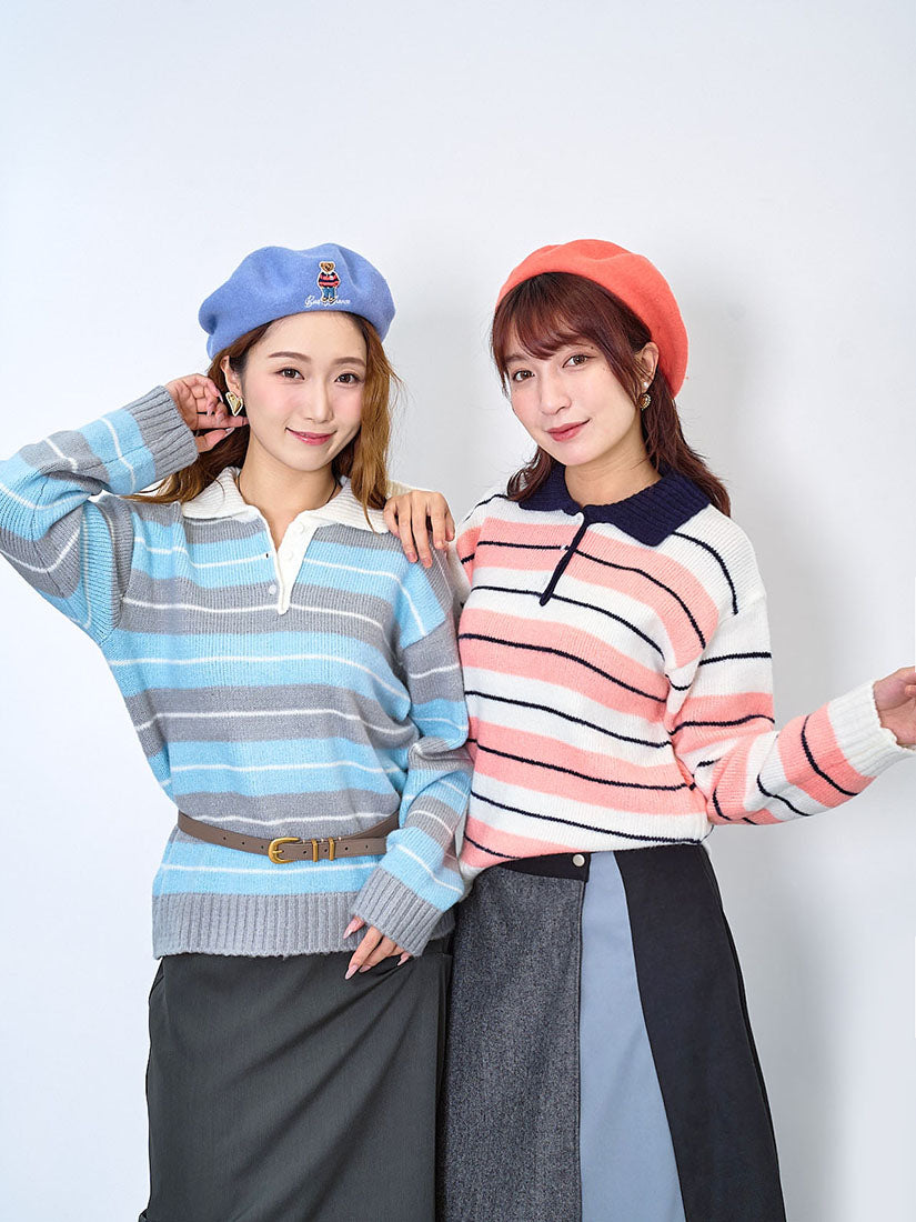 Polo Neck Striped Sweater (2 Colours)