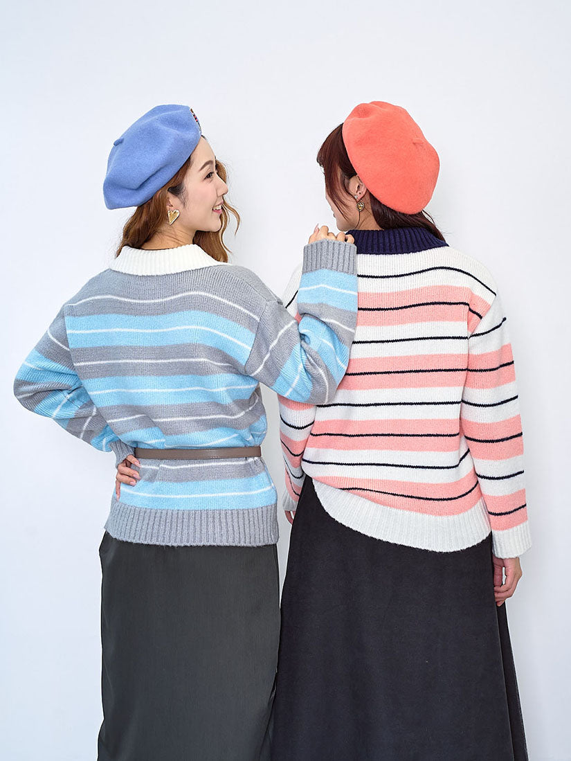 Polo Neck Striped Sweater (2 Colours)