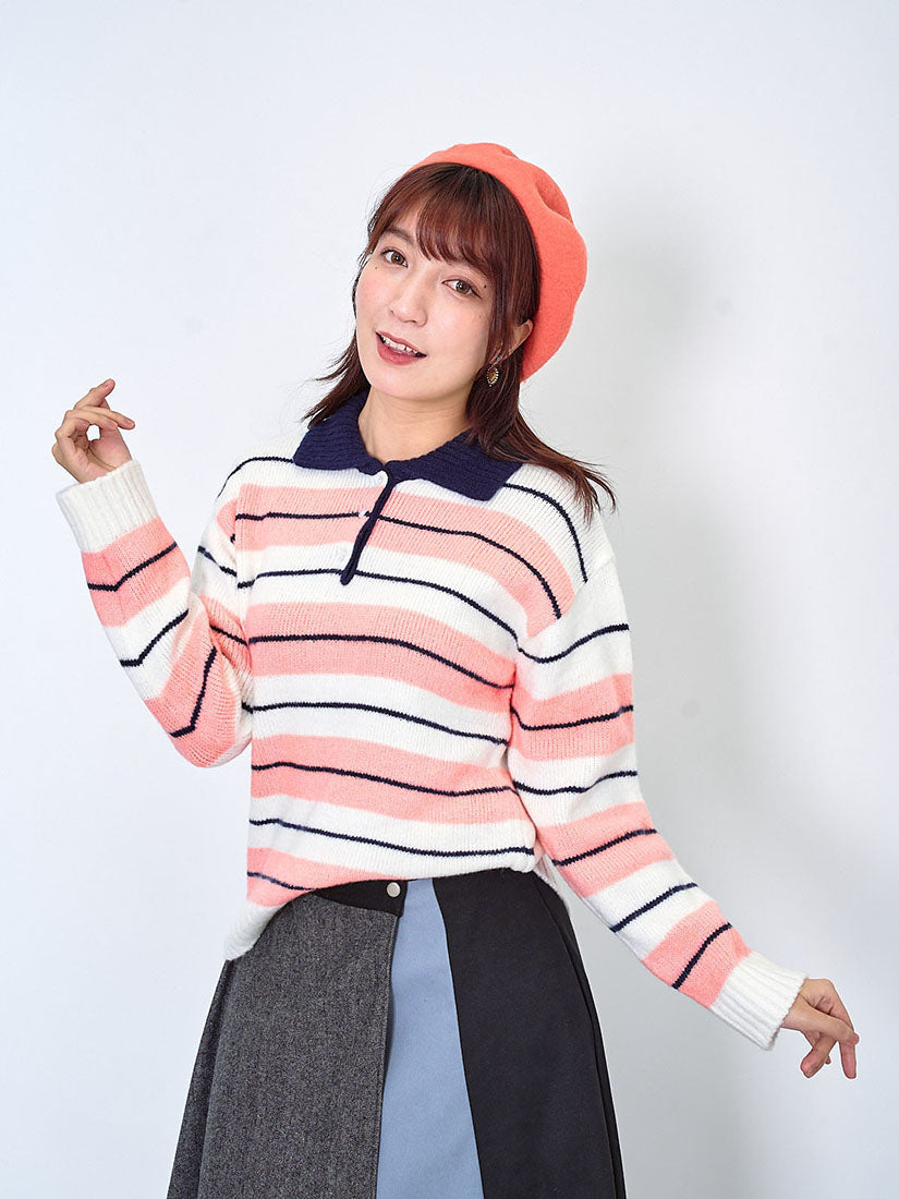 Polo Neck Striped Sweater (2 Colours)