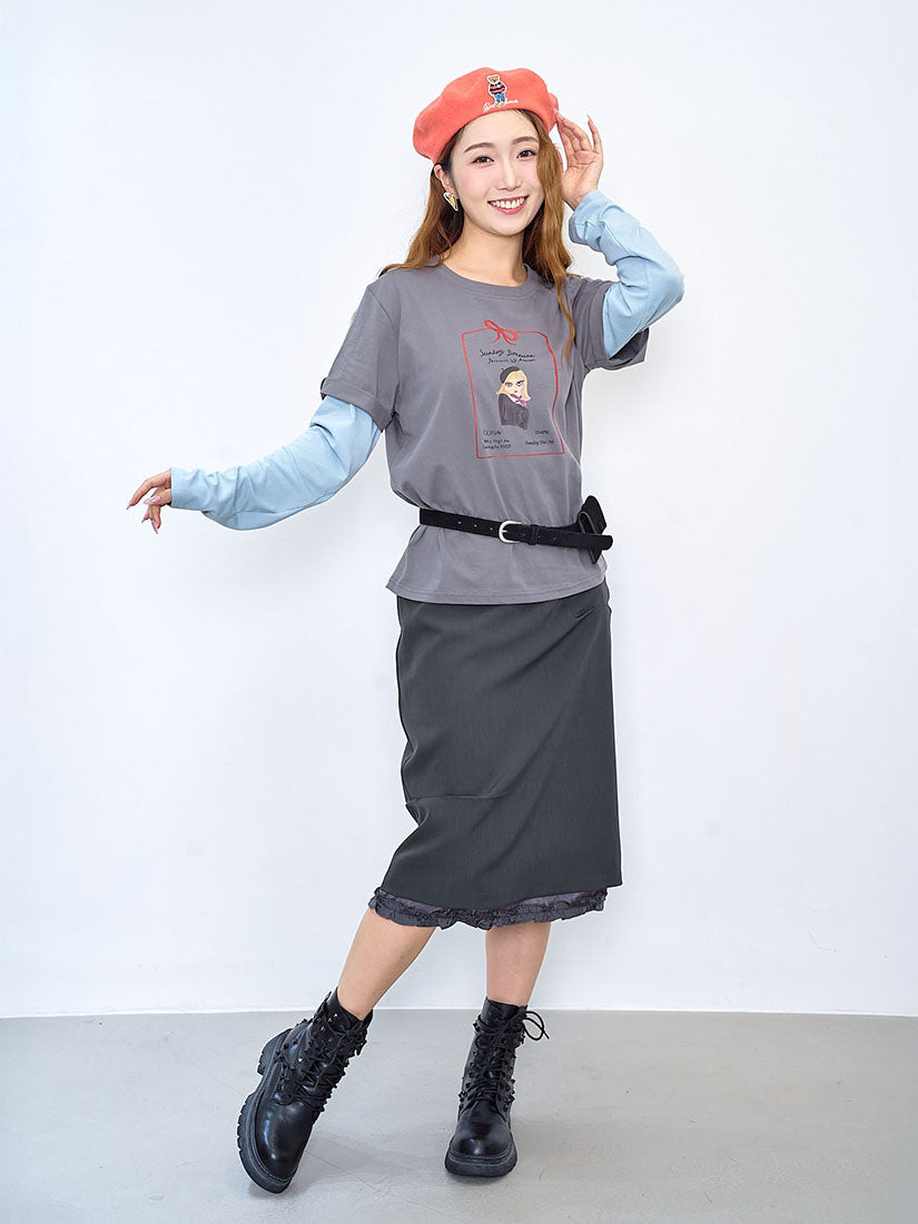 Front Printed Double Sleeve Tee (2 Colours)