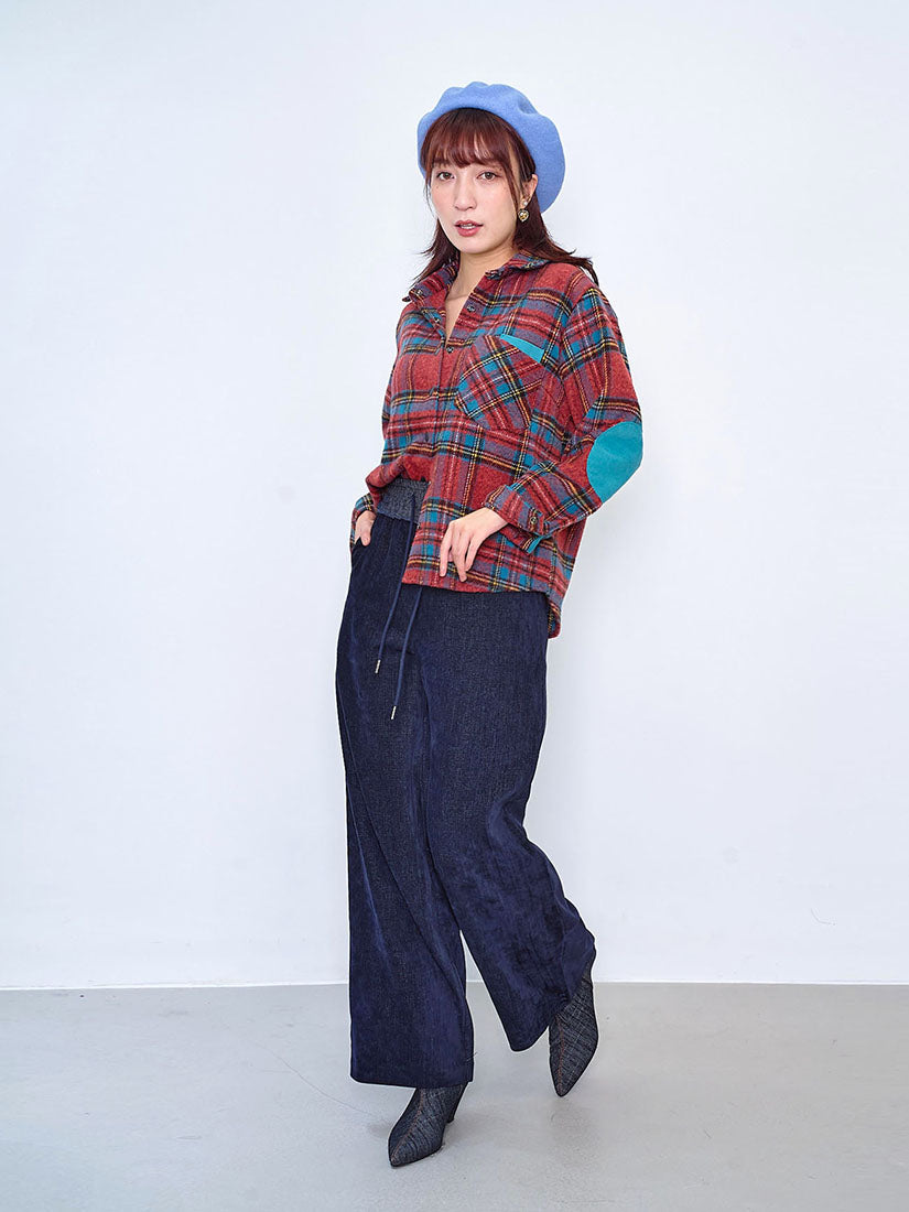 Corduroy Layered Pocket Elbow Patch Plaid Shirt (2 Colours)