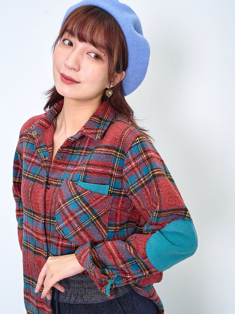 Corduroy Layered Pocket Elbow Patch Plaid Shirt (2 Colours)