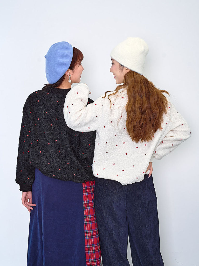 Heart Embroidered Fleece Sweatshirt (2 Colours)