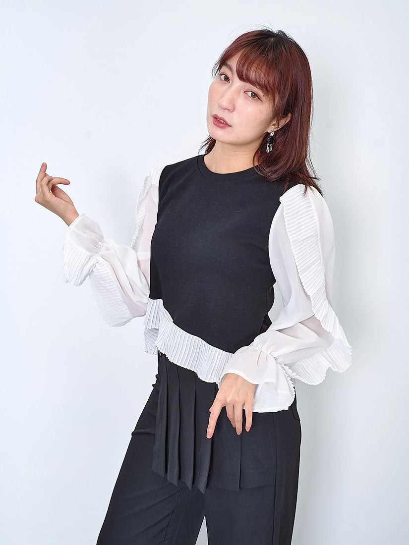 Pleated Ruffle Trim Top (2 Colours)