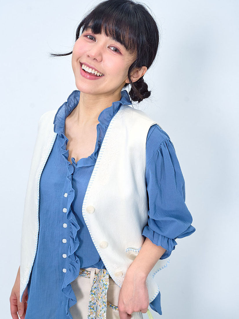 Floral Perforated Embroidered Vest