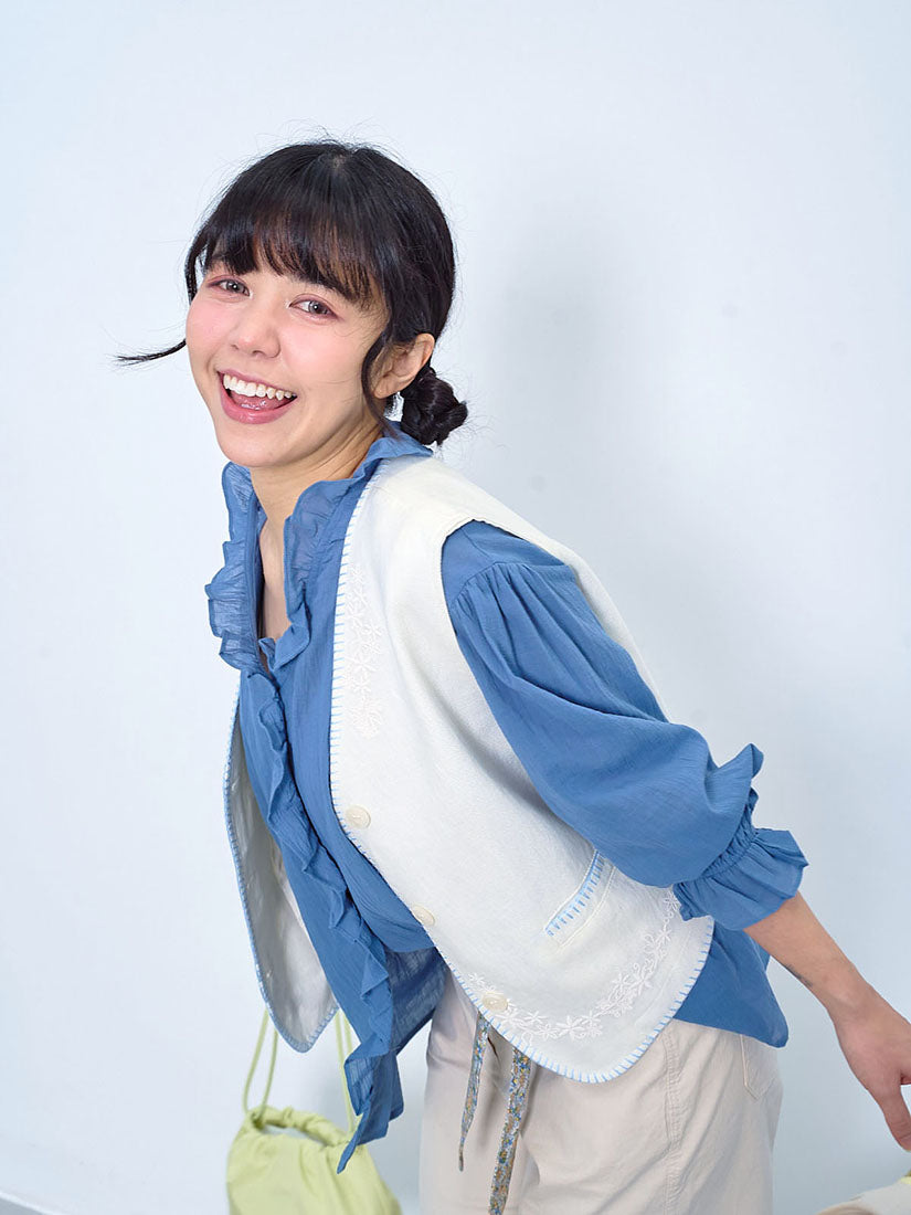 Floral Perforated Embroidered Vest