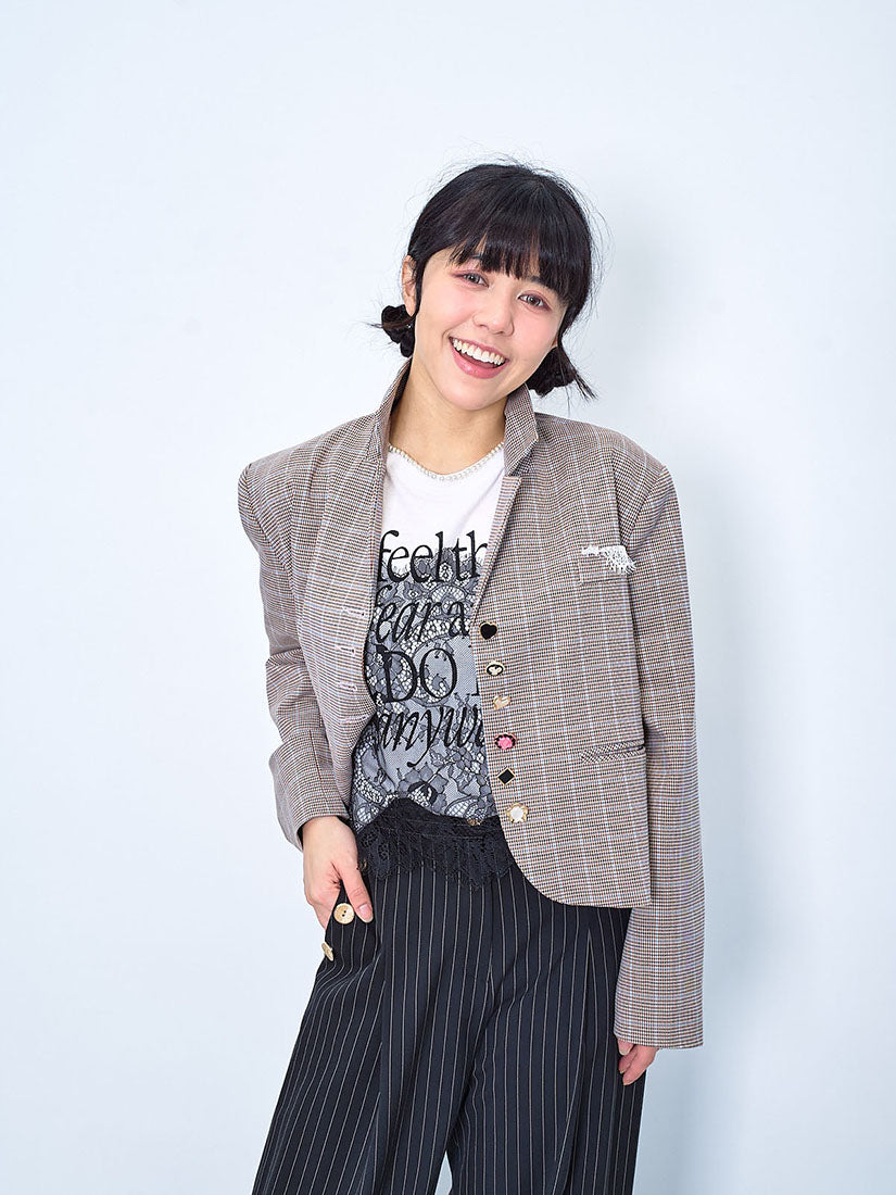 Fancy Buttony Check Blazer