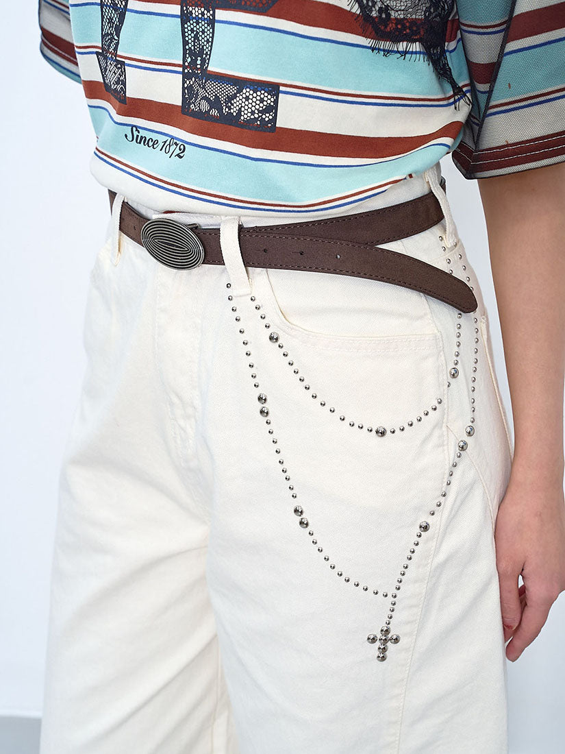 Studs Curve Leg Pants (2 Colours)