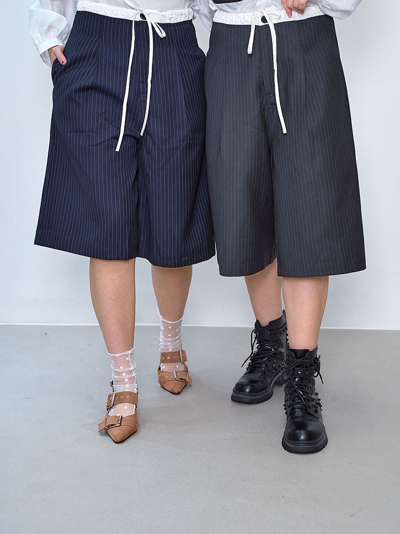 Contrast Drawstring Waist Pin Striped Bermuda Shorts (2 Colours)