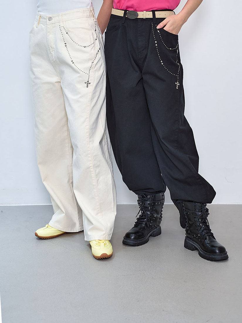 Studs Curve Leg Pants (2 Colours)