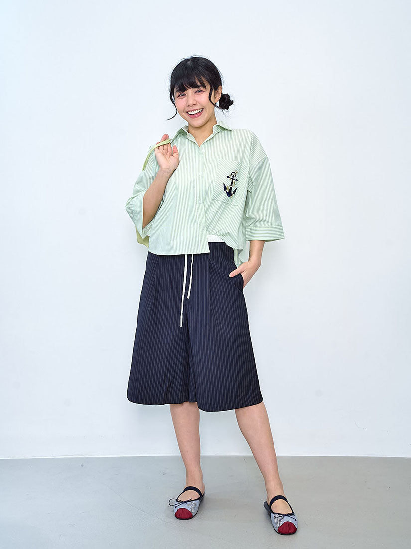 Contrast Drawstring Waist Pin Striped Bermuda Shorts (2 Colours)