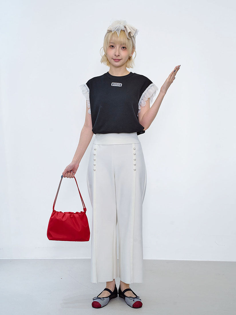 Pearl Detailed Tuck Wide Leg Pants (2 Colours)