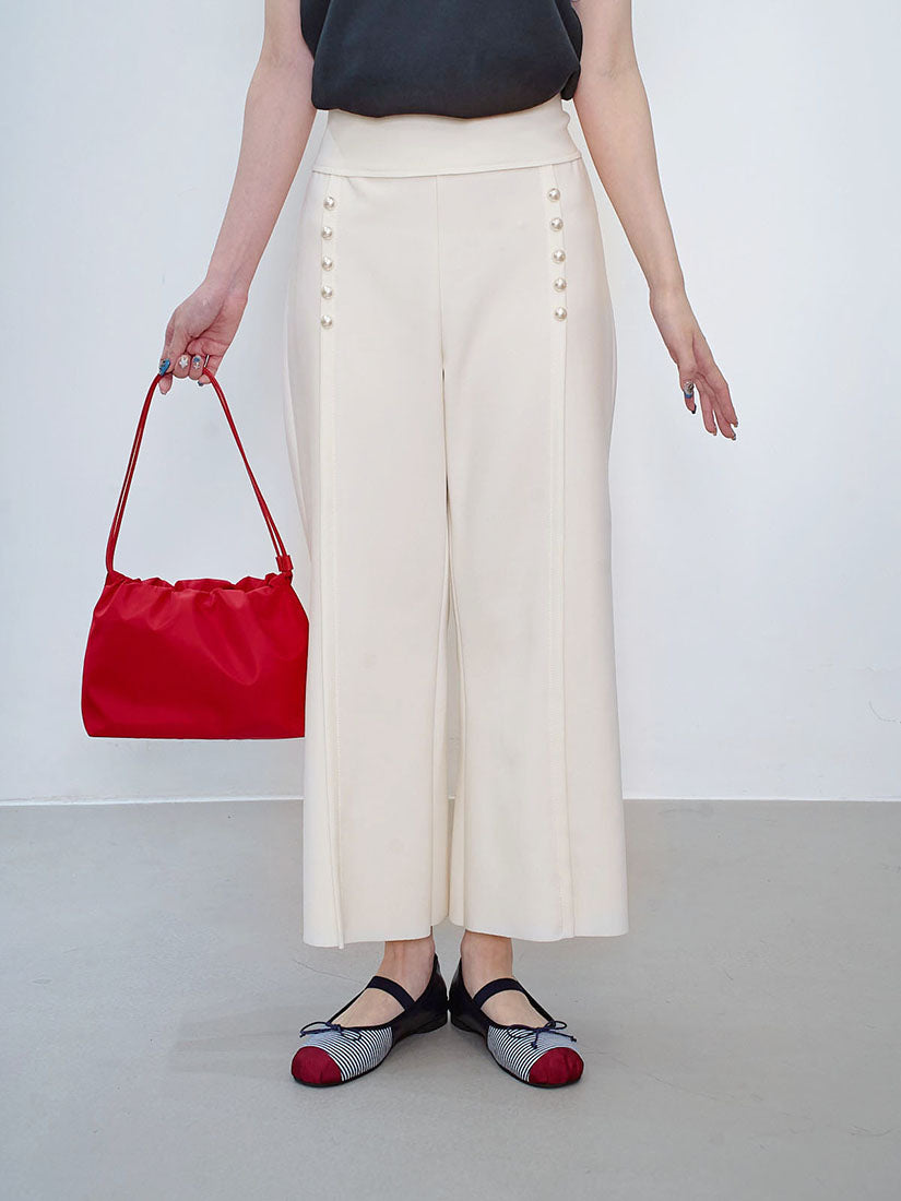 Pearl Detailed Tuck Wide Leg Pants (2 Colours)