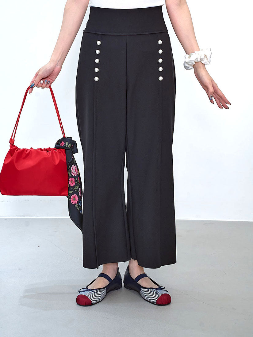 Pearl Detailed Tuck Wide Leg Pants (2 Colours)