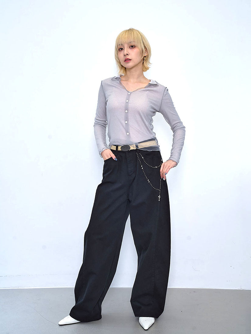 Studs Curve Leg Pants (2 Colours)