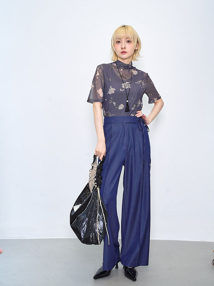 Tie Waist Denim Look Pants (2 Colours)