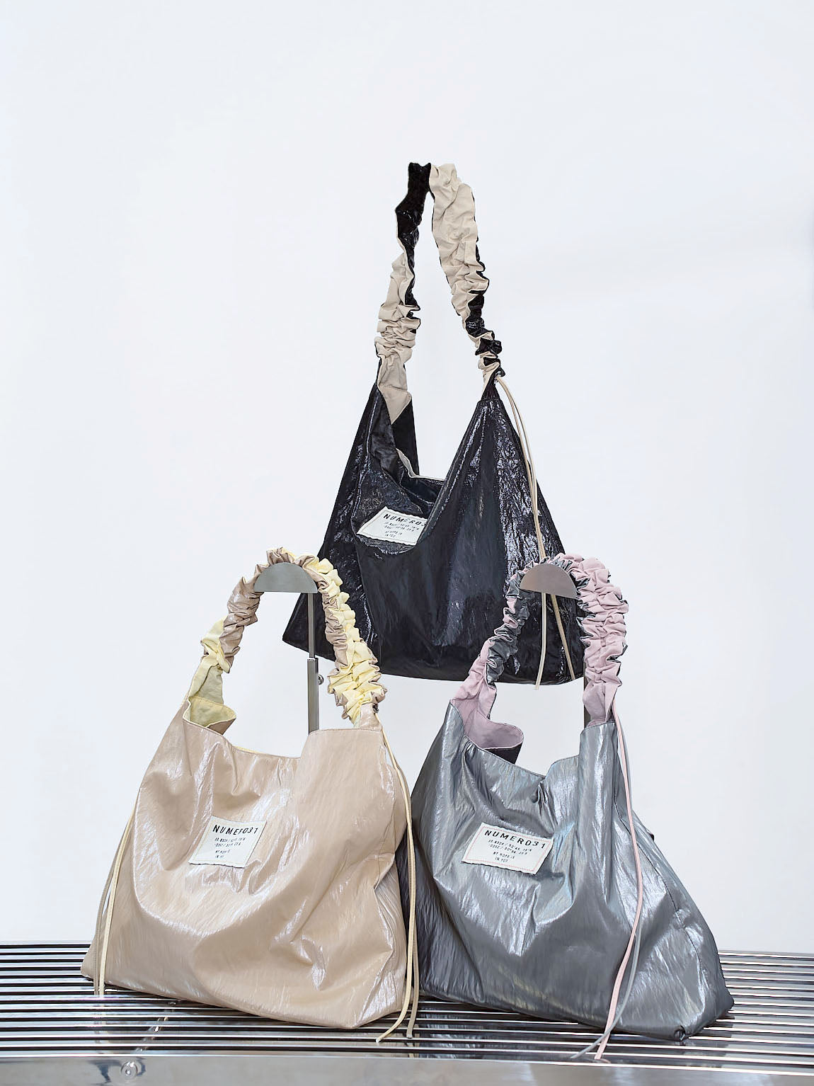 Ruffle Strap Shiny Shoulder Bag (3 Colours)