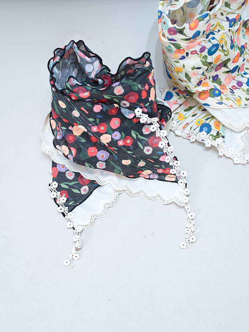 Lace Trim Floral Printed Scarf (2 Colours)