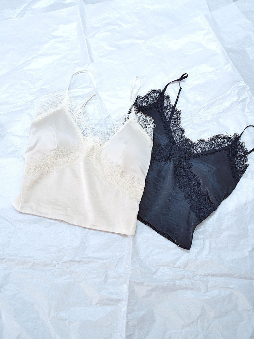 Lace Trim Smocking Back Bra Top (2 Colours)