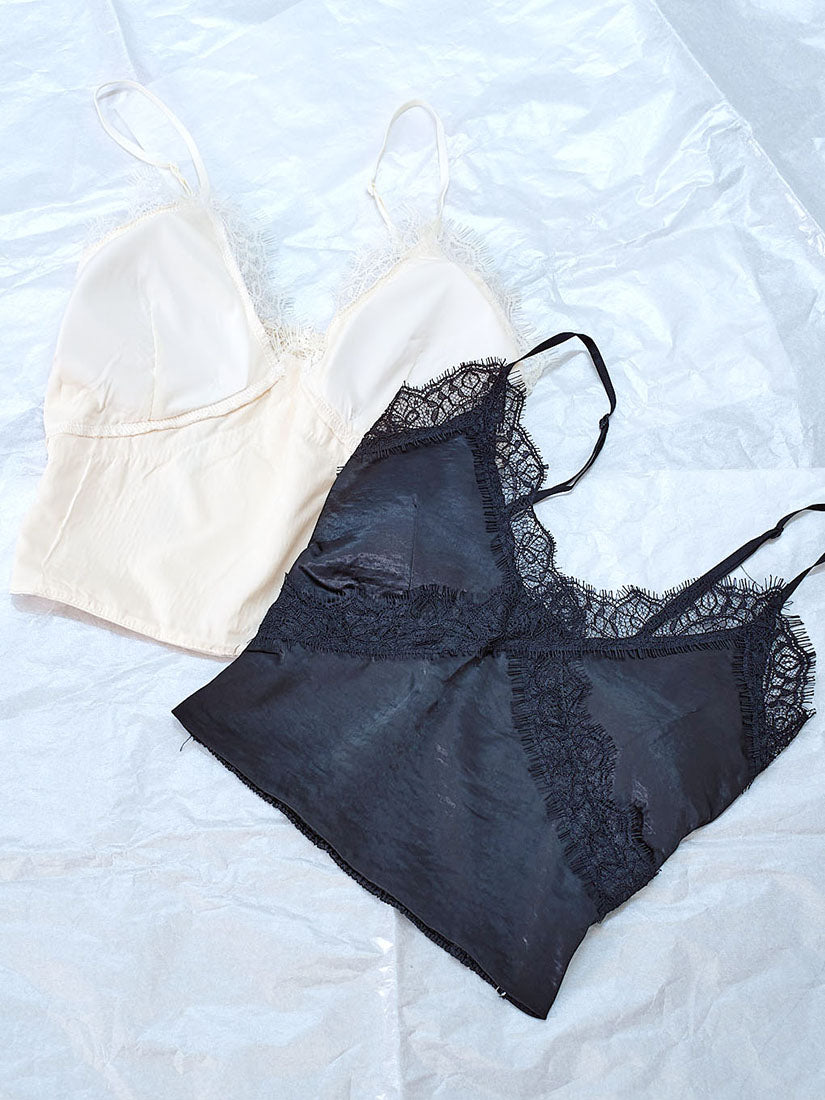 Lace Trim Smocking Back Bra Top (2 Colours)