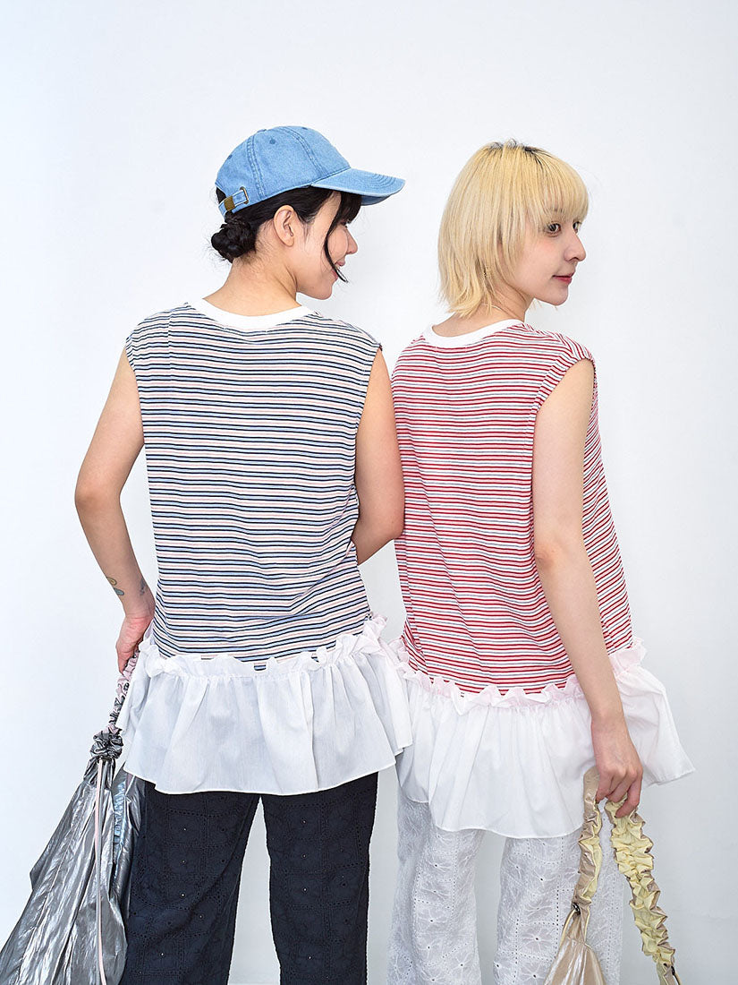 Ruffle Hem Striped Tunic Vest Top (2 Colours)