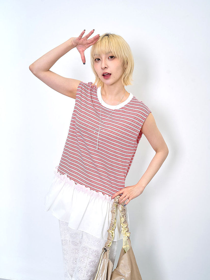 Ruffle Hem Striped Tunic Vest Top (2 Colours)