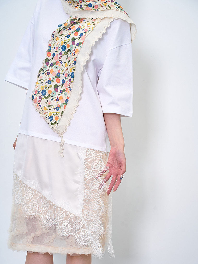 Asymmetric Chiffon Lace Hem Tee (2 Colours)