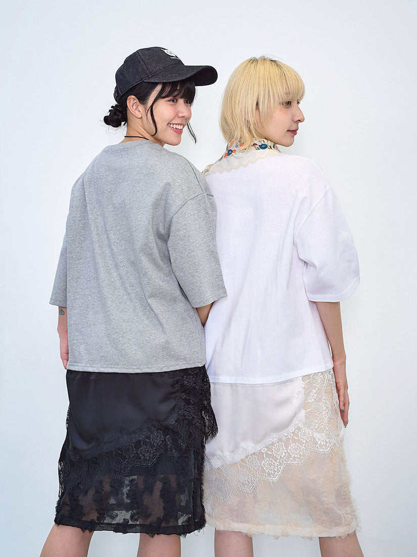 Asymmetric Chiffon Lace Hem Tee (2 Colours)