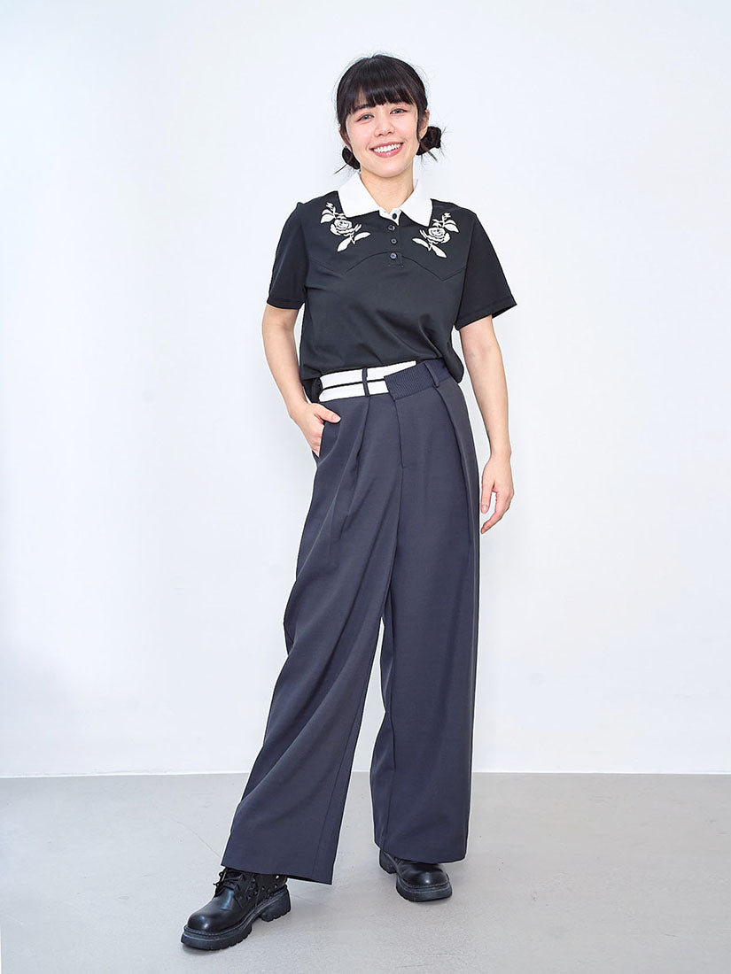 Contrast Wrap Waist Wide Leg Suit Pants (2 Colours)
